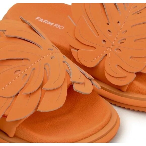 Farm Rio Monstera Anatomic Slide Sandals Orange Size 7 New In Box - Picture 3 of 11